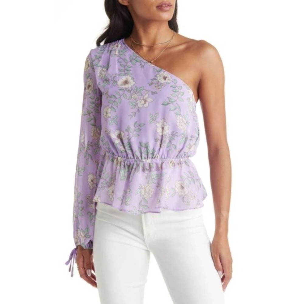 Vici Collection Women's Floral Print One Shoulder Peplum Top in Purple Multi XL